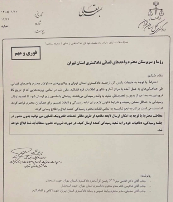 بخشنامه لزوم ارسال پیامک